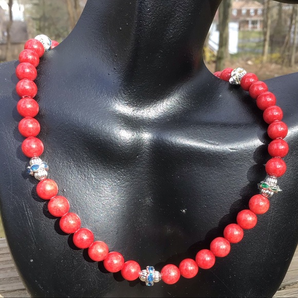 Hand Crafted Coral Statement Necklace 17” NWT - Picture 10 of 15
